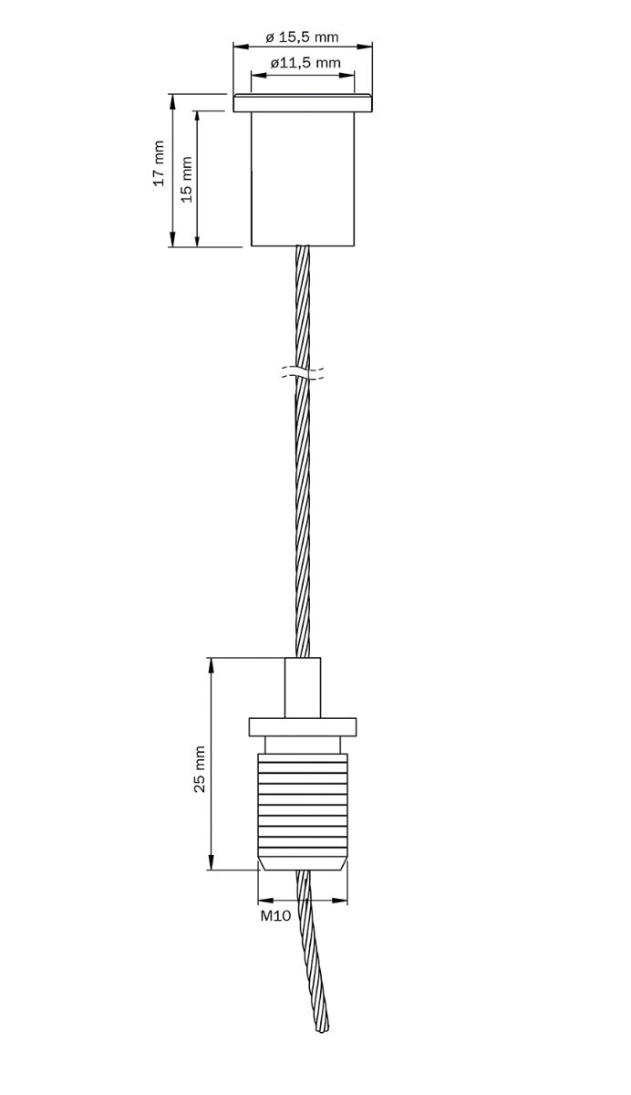 STAS kit de suspension avec serre-câble filetage M10 et fixation au plafond